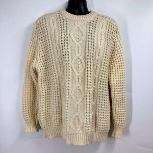 Flannery Men's Vintage 100% Wool Cable Knit Crew Neck Long Sleeve Swe Men's Vint